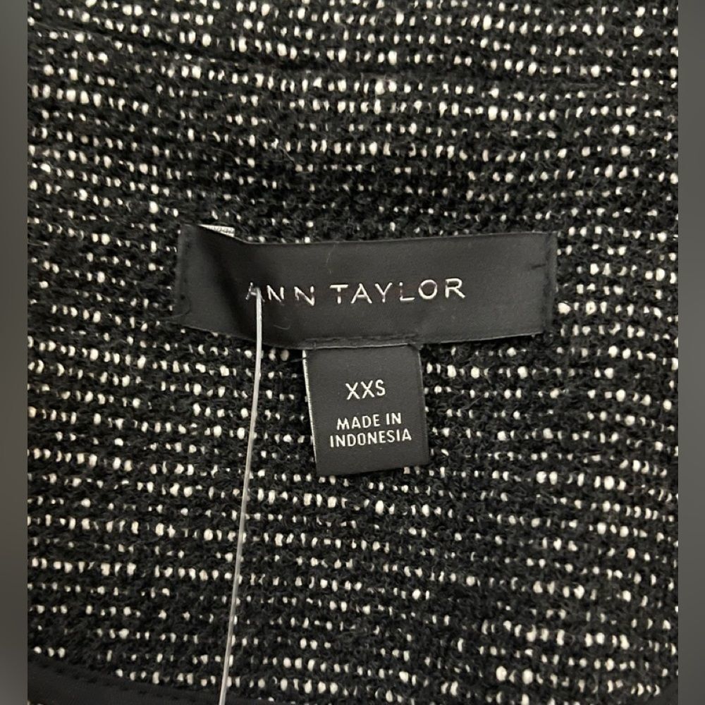 New Ann Taylor Black Tweed Fringe Asymmetrical Zip Moto Jacket Blazer - Picture 8 of 9